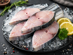 Fresh Vanjaram fish steaks cleaned and ready to cook