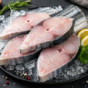 Fresh Vanjaram fish steaks cleaned and ready to cook